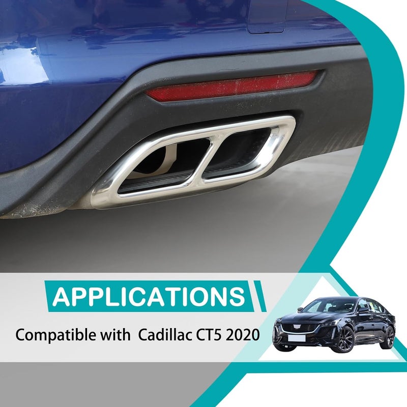 Hudiriy Tailpipe Exhaust Muffler Tail Pipe Cover Trim Decal Exterior Accessories Compatible with Cadillac CT4 CT5 2020-2023 Tail Pipe Trim (Bright Light) - Image 2